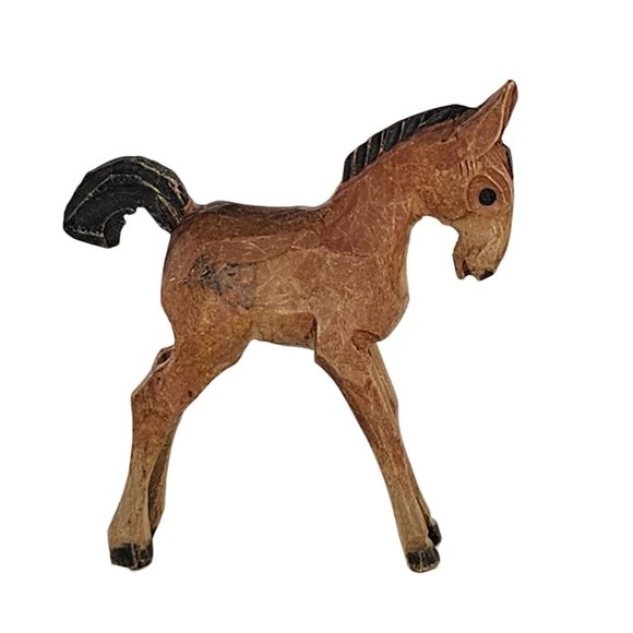 Vintage Wood Carved Foal Baby Horse Miniature Figurine Folk Art Two Toned - Picture 1 of 8